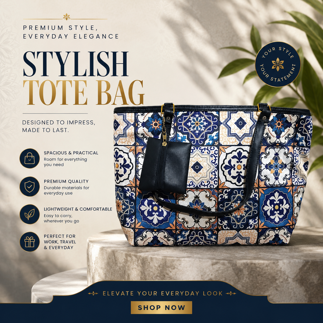 Elegant Mosaic Print Tote Bag – Style Meets Functionality