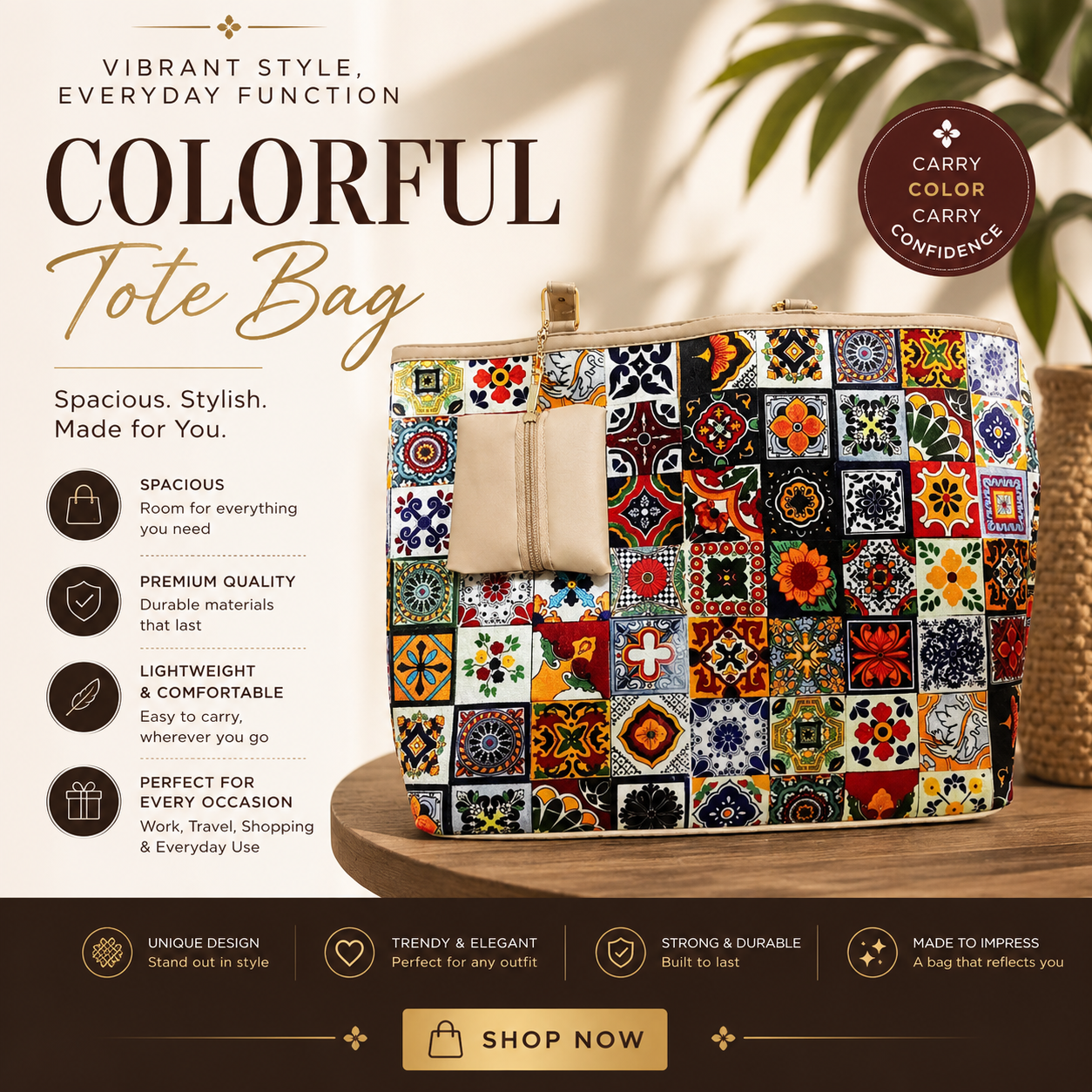 Vibrant Patchwork Tote Bag – Colorful Style for Every Day