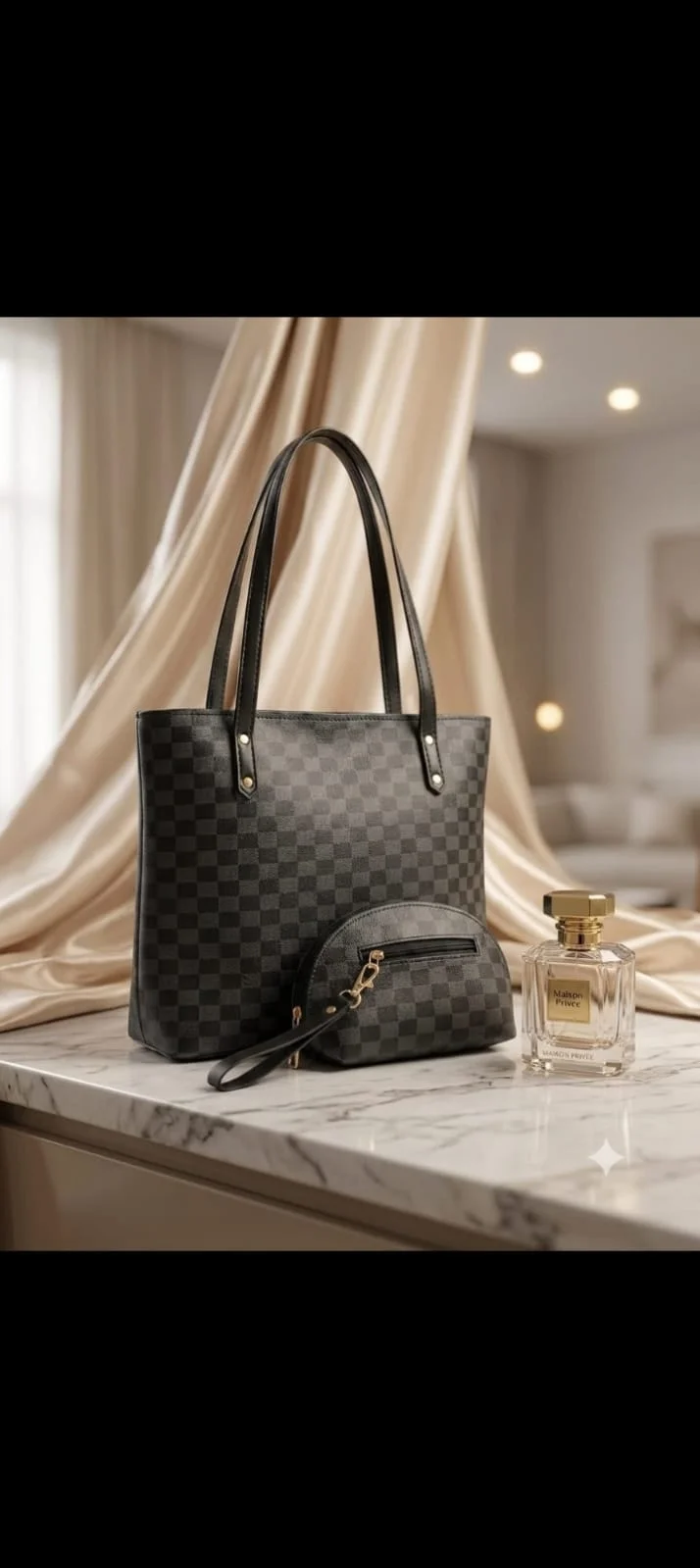 Checkered Tote Bag 2  piece Set✨