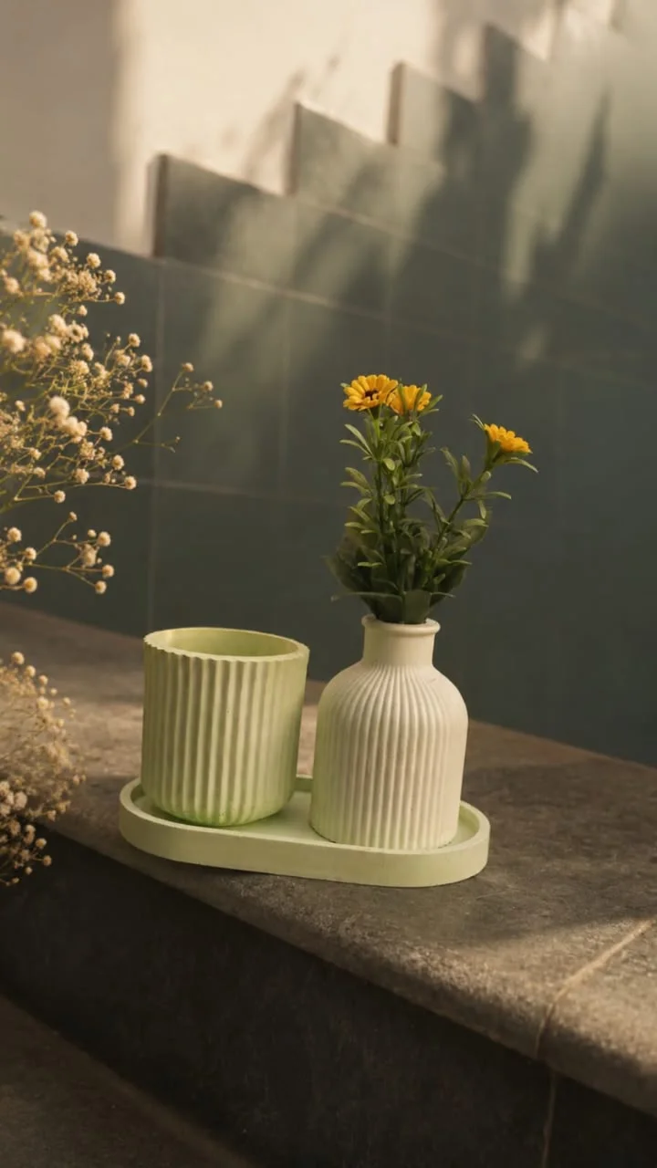 concrete decuration piece with tray