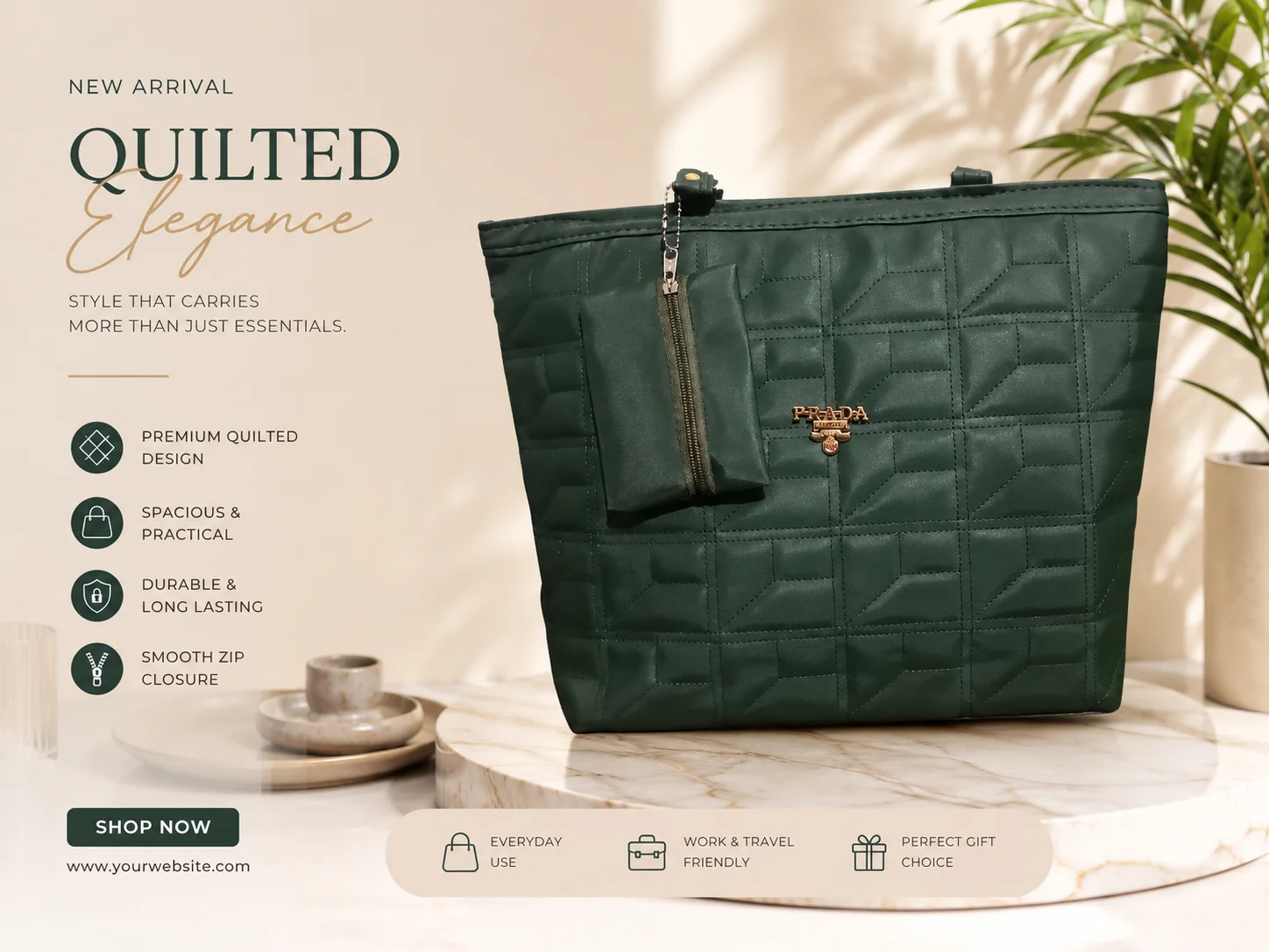 Luxury Quilted Shoulder Tote Bag
